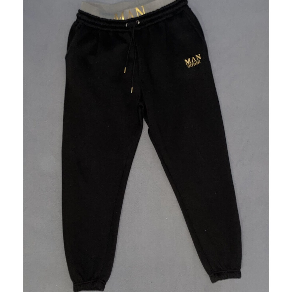 Boohoo Man Official Tapered Sweatpants Black Tracksuit‎ Trousers Large
